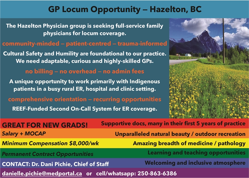 The Wrinch Physician Group in Hazelton is Seeking Full-Service Family Physician for Locum Coverage
